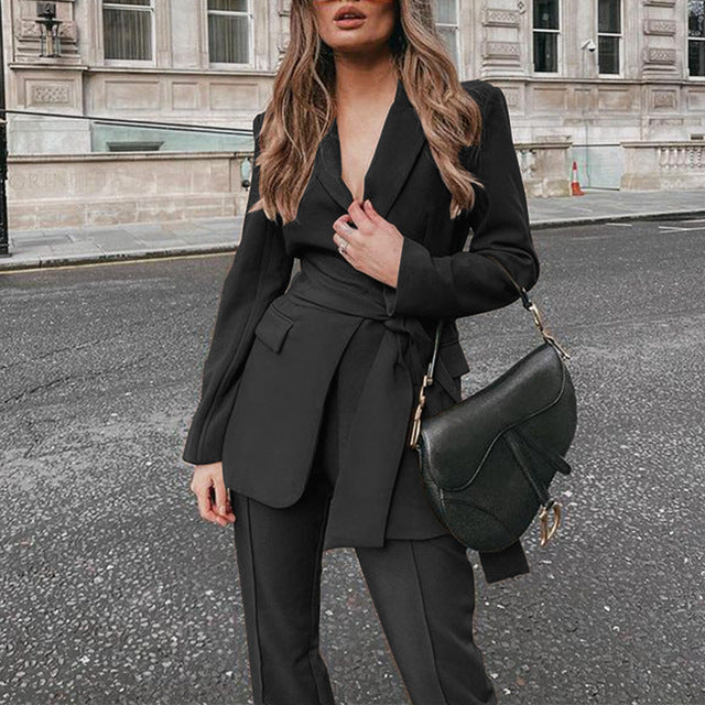 Sixsr  New Women's Blazer Pantsuit Office Ladies Solid Casual Business Two Piece Sets Female Fashion Trousers Suit Clothing