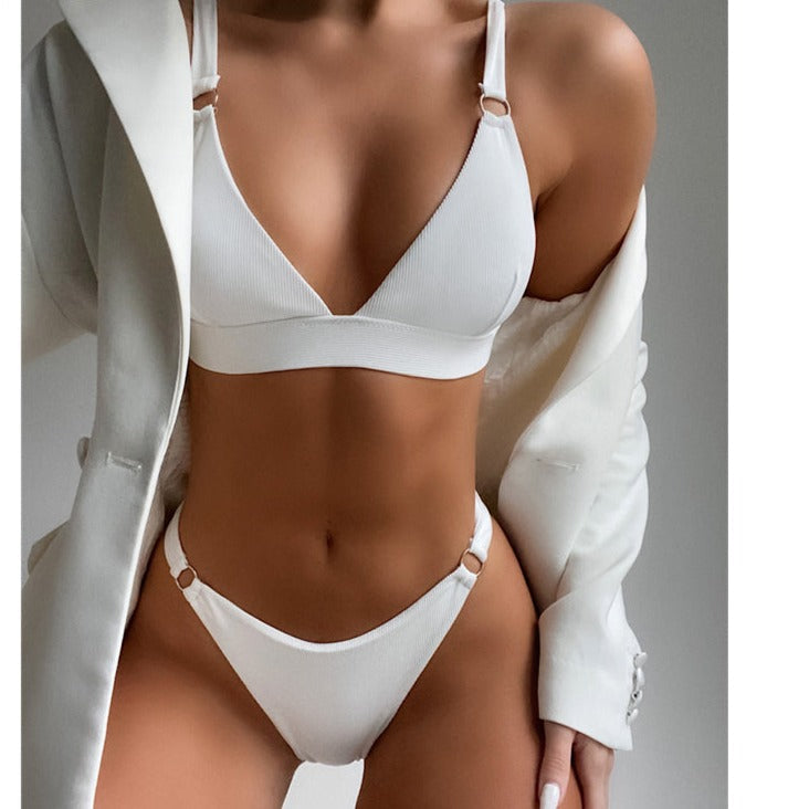 sixsr New Sexy Ribbed Ring Bikinis Swimsuit Women Push Up Swimwear Solid Bikini Set Summer Beach Brazil Biquini Swim Bathing Suit
