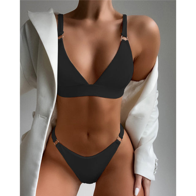sixsr New Sexy Ribbed Ring Bikinis Swimsuit Women Push Up Swimwear Solid Bikini Set Summer Beach Brazil Biquini Swim Bathing Suit