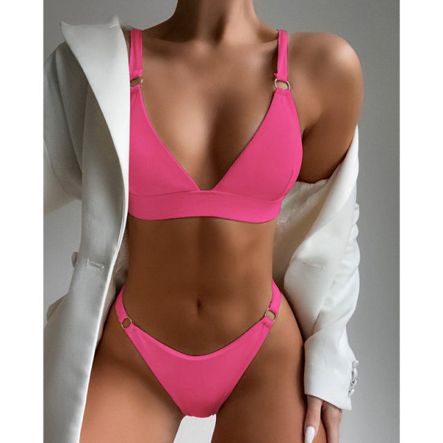 sixsr New Sexy Ribbed Ring Bikinis Swimsuit Women Push Up Swimwear Solid Bikini Set Summer Beach Brazil Biquini Swim Bathing Suit