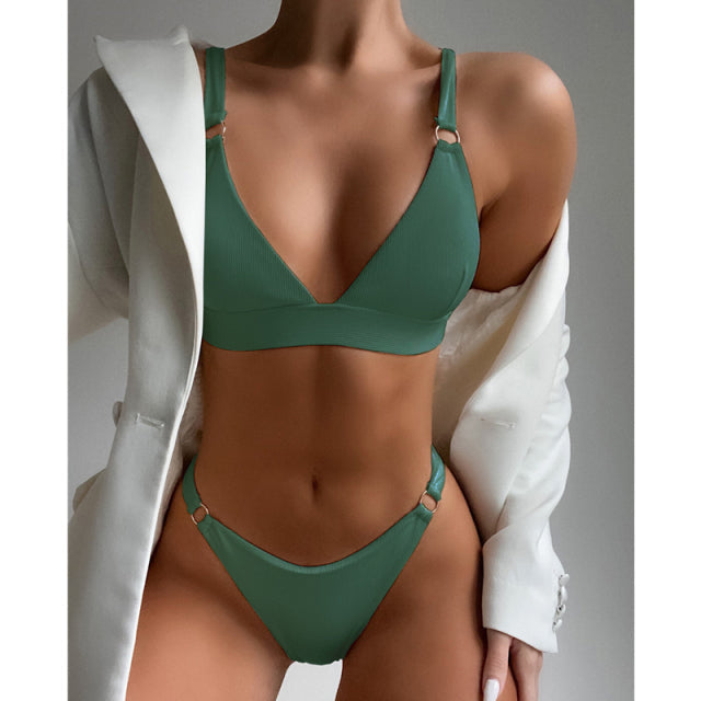 sixsr New Sexy Ribbed Ring Bikinis Swimsuit Women Push Up Swimwear Solid Bikini Set Summer Beach Brazil Biquini Swim Bathing Suit