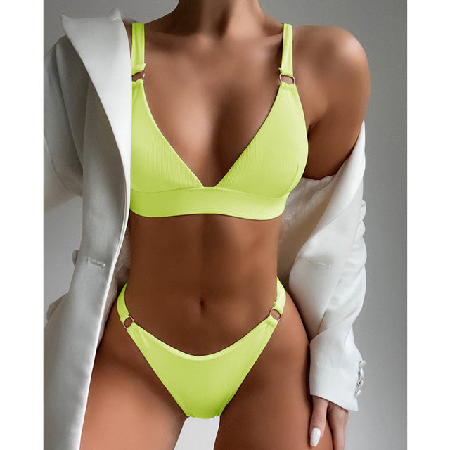 sixsr New Sexy Ribbed Ring Bikinis Swimsuit Women Push Up Swimwear Solid Bikini Set Summer Beach Brazil Biquini Swim Bathing Suit