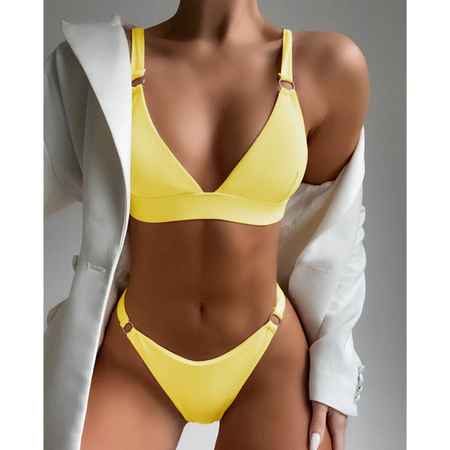sixsr New Sexy Ribbed Ring Bikinis Swimsuit Women Push Up Swimwear Solid Bikini Set Summer Beach Brazil Biquini Swim Bathing Suit