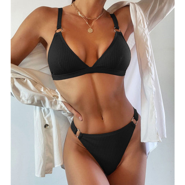 sixsr New Sexy Ribbed Ring Bikinis Swimsuit Women Push Up Swimwear Solid Bikini Set Summer Beach Brazil Biquini Swim Bathing Suit