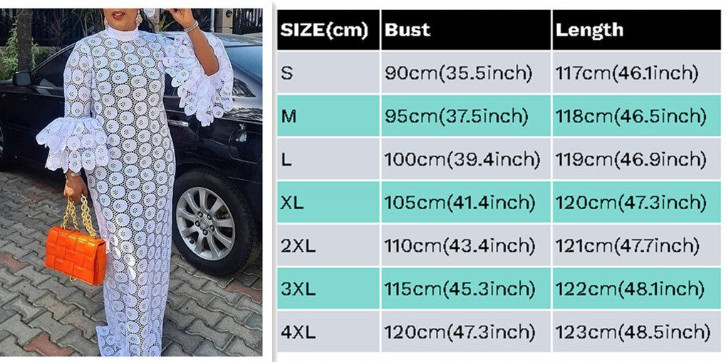 Sixsr New Fashion African Women Dresses Dashiki Elegant Maxi Long White Lace Hollow Out Muslim Fashion Abayas Robe Abaya Dubai Luxe Party Clothes