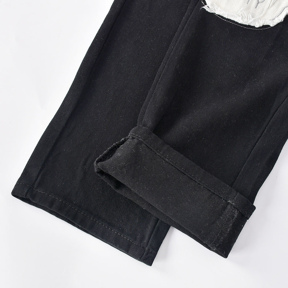 Sixsr  Womens Fashion Skull Patterned Low Rise Jeans Streetwear Women Clothing Black Denim Trousers Cyber Y2k Aesthetic Goth Pants C82-DI53