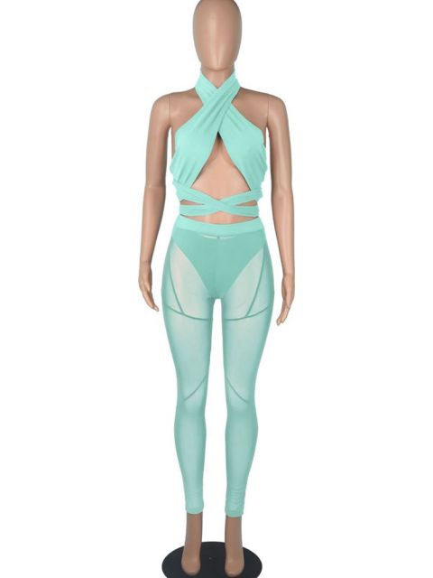 Sixsr Sexy Mesh Sheer Spliced Two Piece Set Tracksuit Women Bodysuit Pants Summer Clothes Vacation Club Outfits Matching Sets
