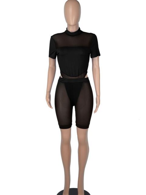 Sixsr Sexy Mesh Sheer Spliced Two Piece Set Tracksuit Women Bodysuit Pants Summer Clothes Vacation Club Outfits Matching Sets