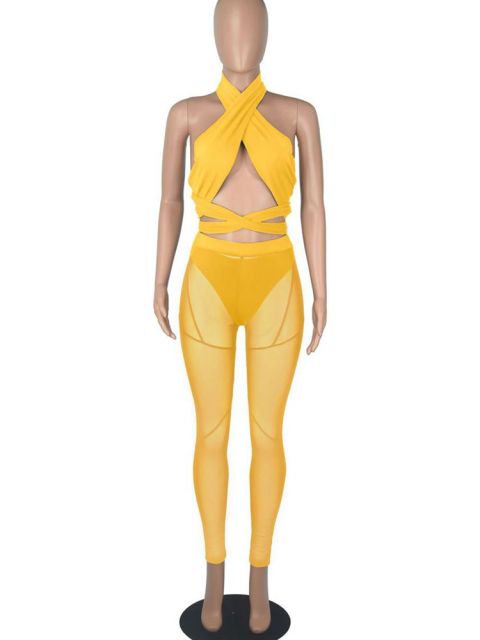 Sixsr Sexy Mesh Sheer Spliced Two Piece Set Tracksuit Women Bodysuit Pants Summer Clothes Vacation Club Outfits Matching Sets