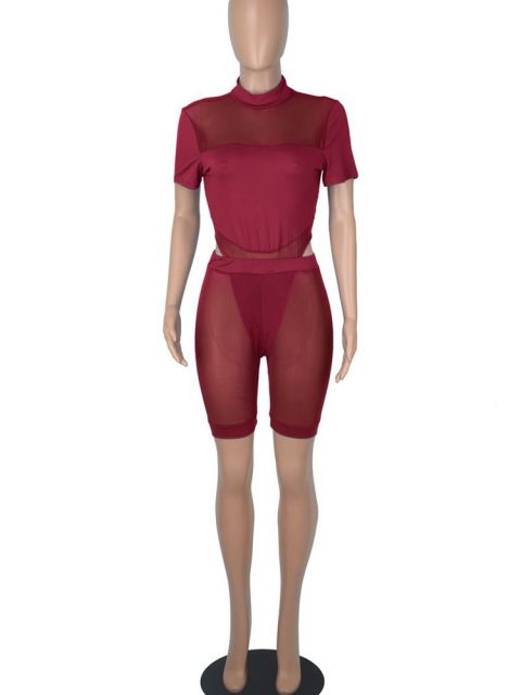 Sixsr Sexy Mesh Sheer Spliced Two Piece Set Tracksuit Women Bodysuit Pants Summer Clothes Vacation Club Outfits Matching Sets