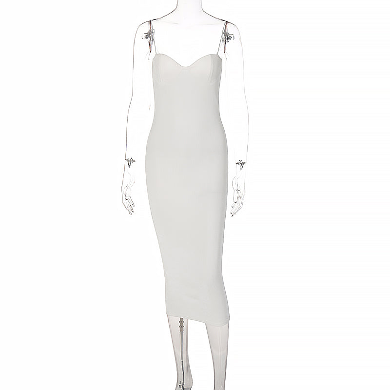 sixsr Straps Bodycon Sexy Prom Midi Dress for Women's Summer Elegant Evening Party White Backless Slip Long Dresses Woman Clothes
