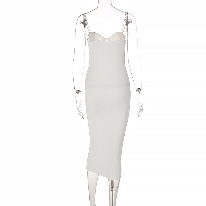 sixsr Straps Bodycon Sexy Prom Midi Dress for Women's Summer Elegant Evening Party White Backless Slip Long Dresses Woman Clothes