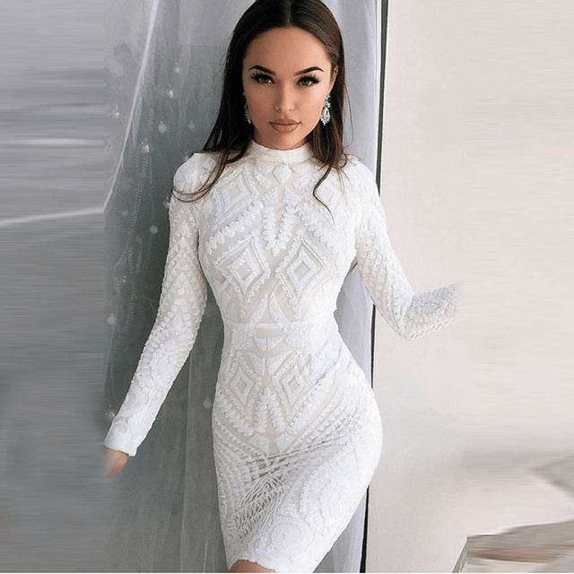 Sixsr Slash Neck Slim Lace Fishtail Dress Party Women Elegant Long Sleeve Embroidered White Dresses Woman Evening Bride Smaid Vestidos