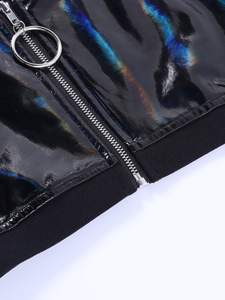 Sixsr Gothic Summer PU Black Camis Women Punk Grunge Sleeveless Sexy Halter Crop Top Streetwear Aesthetic Hollow Out Camisole