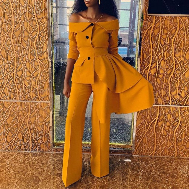 Sixsr Women Fashion Trends Women's Suit Pantsuit African Long-sleeved Coat + Trousers Two-piece Spring/fall New Solid Color Business Suit