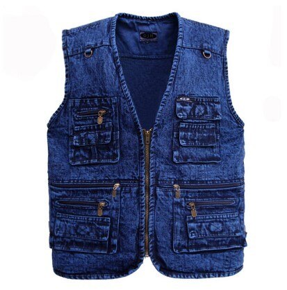 Men's vest Outerwear denim waistcoat deep blue color plus size sleeveless jacket Multi-pocket size XL to 5XL