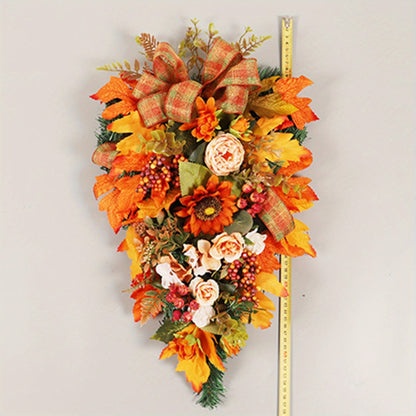 21" Fall Wreath for Front Door Decor with Sunflowers, Peony, Maple Leaves and Berries Autumn Harvest Thanksgiving Decoration
