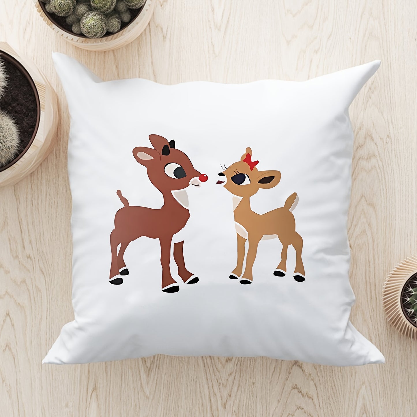1pc Adorable Rudolph Velvet Cushion Cover - Square Pillowcase with Charming Printed Pattern, Soft Velvet Texture for Cozy Home Decor, Perfect Accent to Living Room, Bedroom, Office & Sofa (Pillow Insert Not Included)