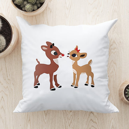 1pc Adorable Rudolph Velvet Cushion Cover - Square Pillowcase with Charming Printed Pattern, Soft Velvet Texture for Cozy Home Decor, Perfect Accent to Living Room, Bedroom, Office & Sofa (Pillow Insert Not Included)