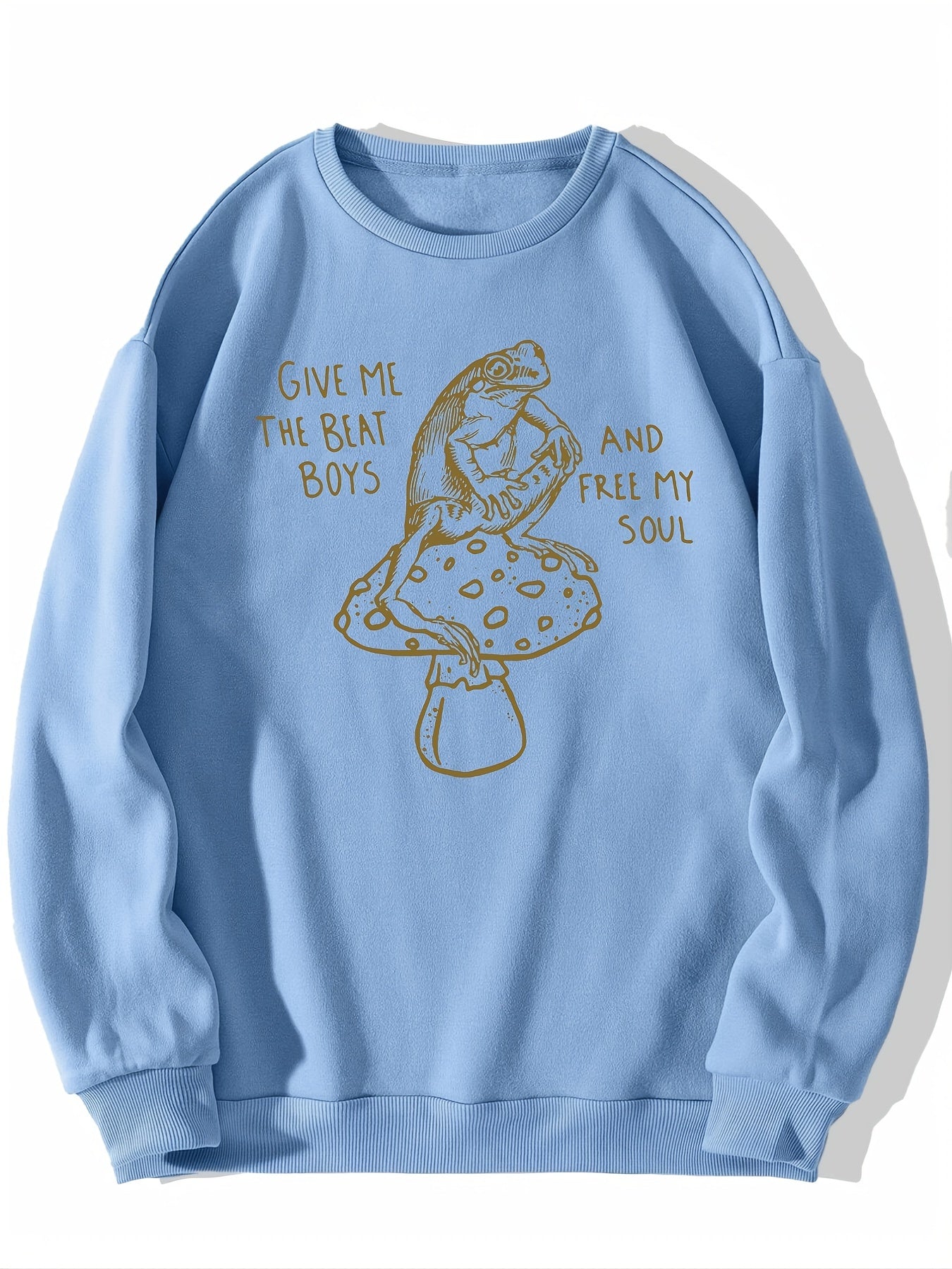 Sixsr Frog & Mushroom Print Graphic Pullover, Long Sleeve Crew Neck Casual Sweatshirt For Spring & Fall, Women's Clothing