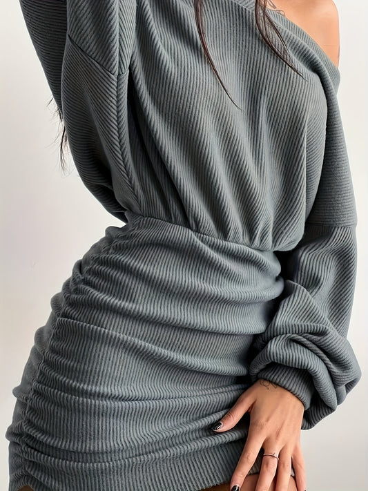 Sixsr Ruched Bodycon Dress, Sexy Long Sleeve Bag Hip Mini Dress, Women's Clothing