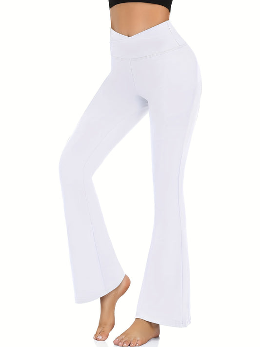 Sixsr High Waist  Yoga Flare, Casual Crossover Bootcut Fitness Workout Exercise Sports Leggings, Women's Activewear