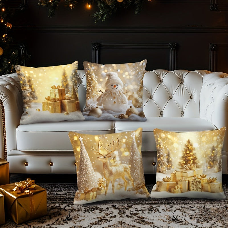 4pcs, Golden Christmas Ball Throw Pillow Covers for Festivals - 4pcs Set, Soft and Comfortable for Living Room and Bedroom Sofa Decoration - 18x18 inches, Zipper Closure, Machine Washable - Perfect for Winter Seasonal Decoration, Pillow Insert Not Include