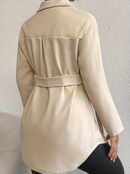 Solid Button Front Coat, Elegant Collared Long Sleeve Outerwear, Women's Clothing