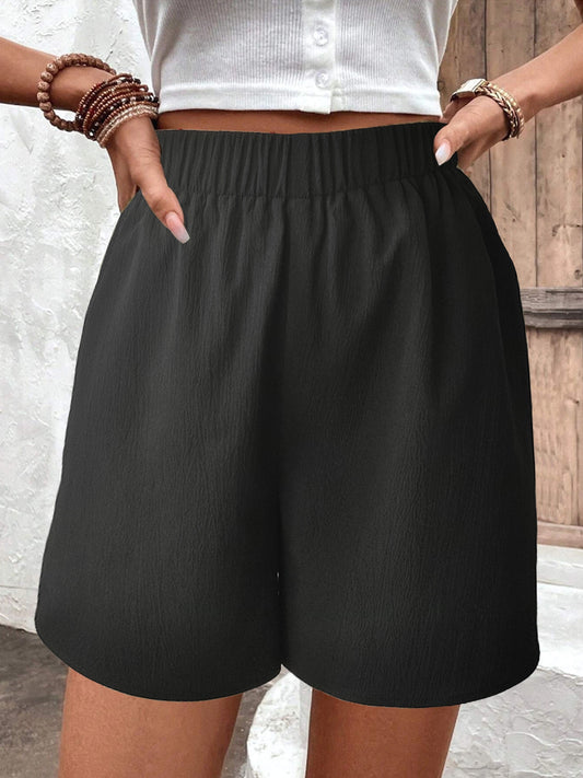Sixsr Solid Elastic Waist Shorts, Casual Wide Leg Versatile Shorts, Women's Clothing