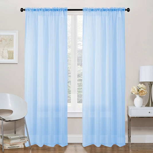 2pcs Solid Color Sheer Curtains, Rod Pockets Decorative Curtains, For Bedroom Living Room, Home Decoration, Room Decoration