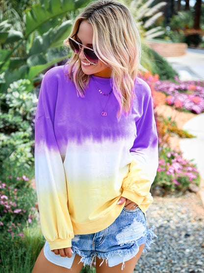 Gradient Tie Dye T-Shirt, Long Sleeve Crew Neck Casual Top For Spring & Fall, Women's Clothing