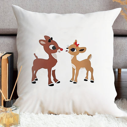 1pc Adorable Rudolph Velvet Cushion Cover - Square Pillowcase with Charming Printed Pattern, Soft Velvet Texture for Cozy Home Decor, Perfect Accent to Living Room, Bedroom, Office & Sofa (Pillow Insert Not Included)