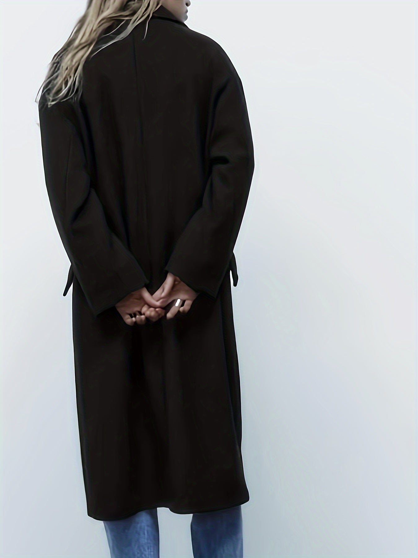 Sixsr Solid Double Breasted Lapel Overcoat, Elegant Long Sleeve Winter Warm Outwear, Women's Clothing