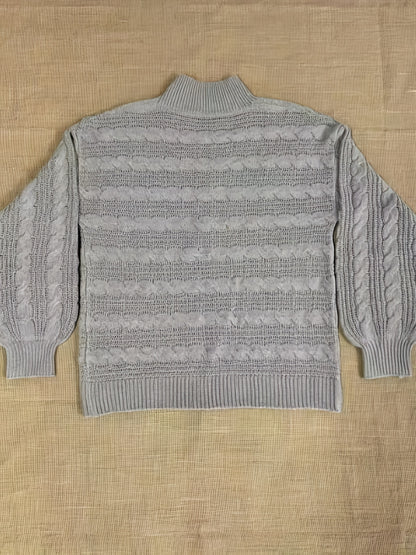 Sixsr Solid Mock Neck Cable Knit Sweater, Casual Long Sleeve Loose Sweater, Women's Clothing