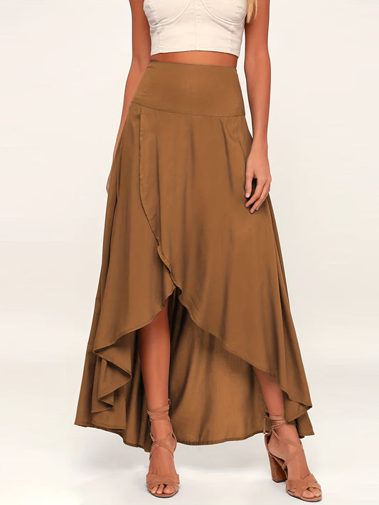 Solid Asymmetrical Hem Skirt, Boho Skirt For Spring & Summer, Women's Clothing