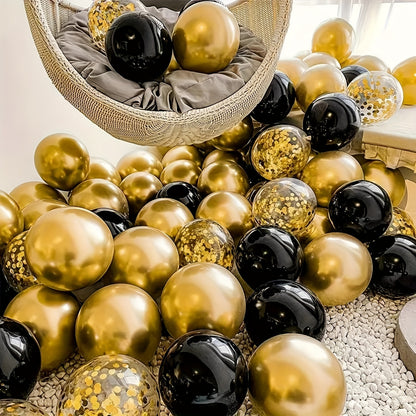 16pcs Glittering Black Golden Confetti Latex Balloons - Premium Decor for Weddings, Birthdays, Anniversaries & More - Dazzling Indoor/Outdoor Party Essentials