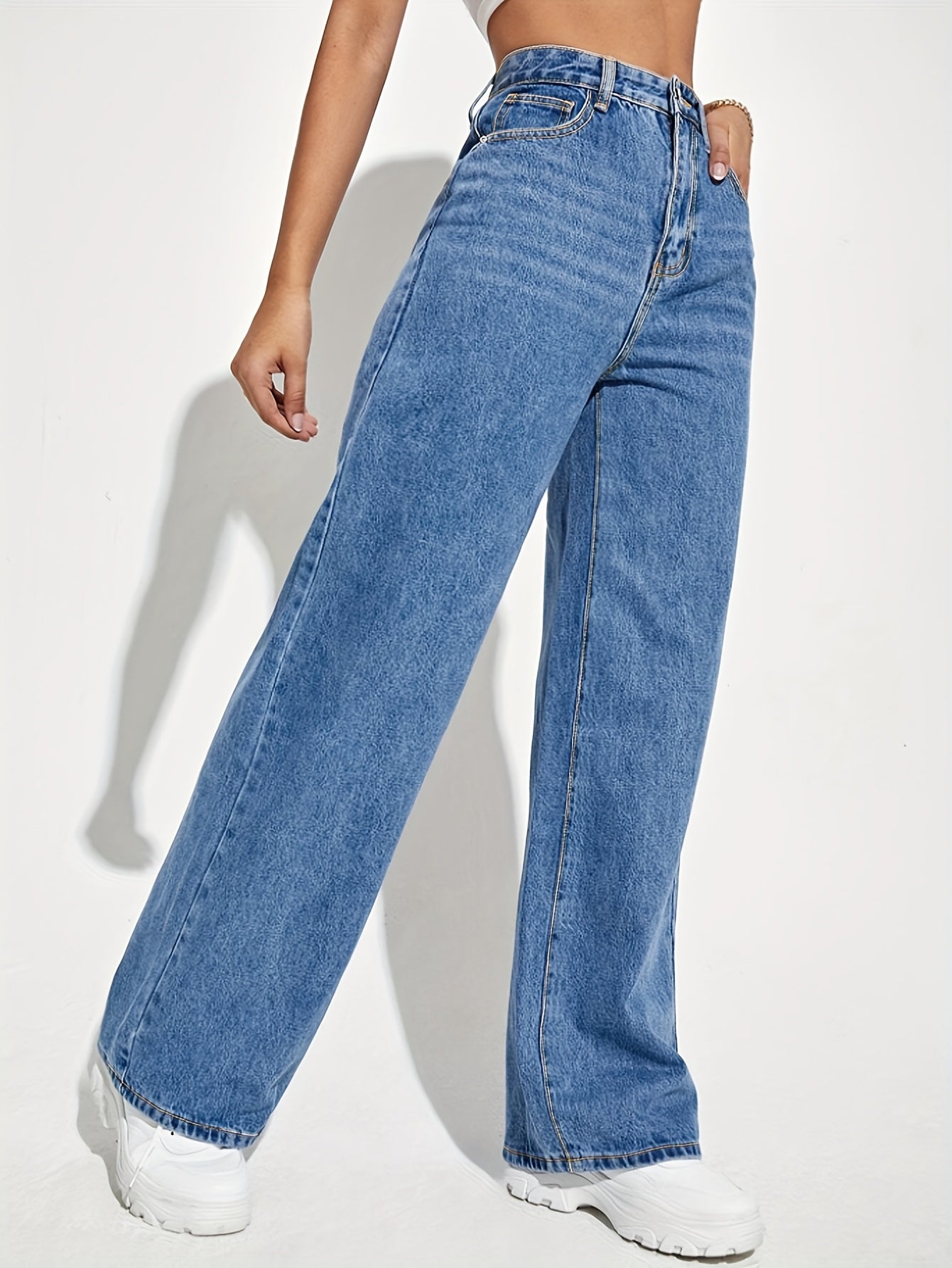 Sixsr High Waist Versatile Straight Jeans, Loose Fit Slant Pockets Denim Pants, Women's Denim Jeans & Clothing