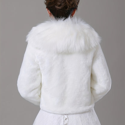 Sixsr White Faux Fur Shawl Plush Collar Wrap Elegant Long Sleeve Bride Cape Decorative Windproof Warm Cardigan For Women