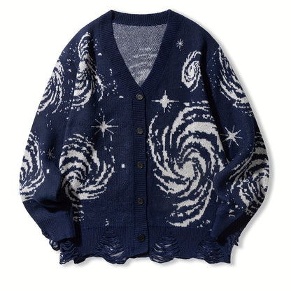 Sixsr Elegant Slightly Stretch Cardigan Coat, Men's Casual Vintage Style V Neck Button Up Cardigan For Fall Winter