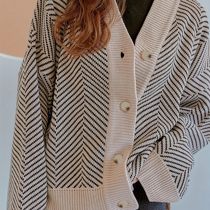 Sixsr Long Sleeve V Neck Cardigan, Button Up Casual Sweater For Winter & Fall, Women's Clothing