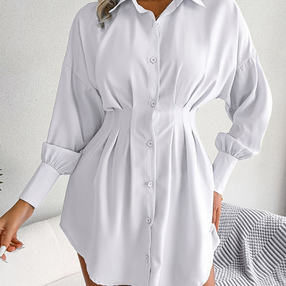 V-neck Loose Lapel Long Blouses, Casual Button Down Lantern Long Sleeve Fashion Long Shirts Tops, Women's Clothing