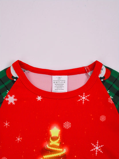 Cozy Christmas Plaid Print Youngsters' Pajama Set - Flame-Resistant, Soft Knit Fabric with Long Sleeve Top & Pants for Boys and Girls