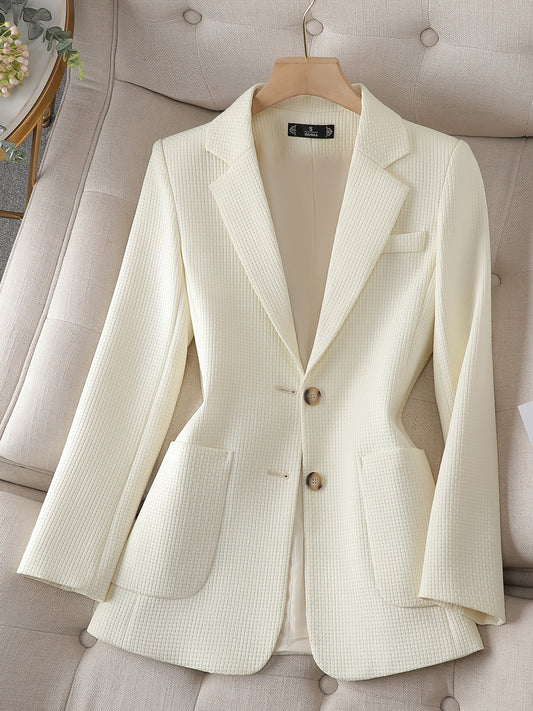 Sixsr Solid Button Front Tunic Blazer, Elegant Lapel Long Notched Neck Sleeve Blazer For Office & Work, Women's Clothing