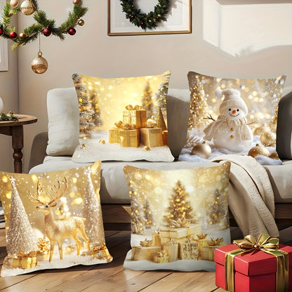 4pcs, Golden Christmas Ball Throw Pillow Covers for Festivals - 4pcs Set, Soft and Comfortable for Living Room and Bedroom Sofa Decoration - 18x18 inches, Zipper Closure, Machine Washable - Perfect for Winter Seasonal Decoration, Pillow Insert Not Include