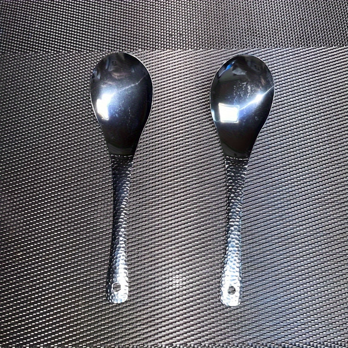 Hammered Texture Stainless Steel Spoons - 2 Pieces, 15cm/5.9in Length, Perfect for Home or Restaurant Use