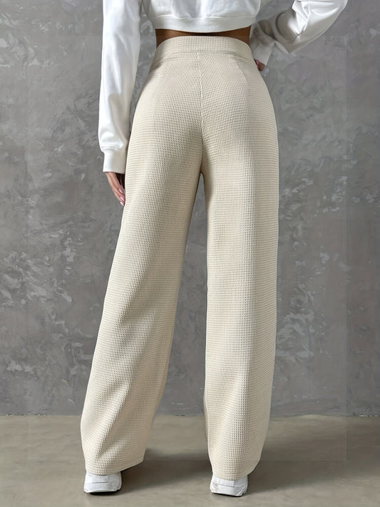 Sixsr Solid Textured High Waist Pants, Casual Wide Leg Comfy Pants, Women's Clothing
