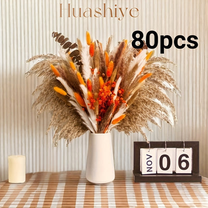 80pcs Boho Chic Pampas Grass & Gypsophila Bouquet - Perfect for Weddings, Home Decor & Table Centerpieces, for Wedding