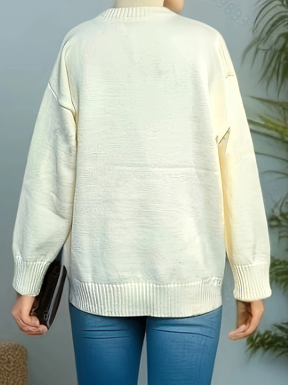 Sixsr Letter Pattern Crew Neck Pullover Sweater, Casual Long Sleeve Loose Slouchy Sweater, Women's Clothing