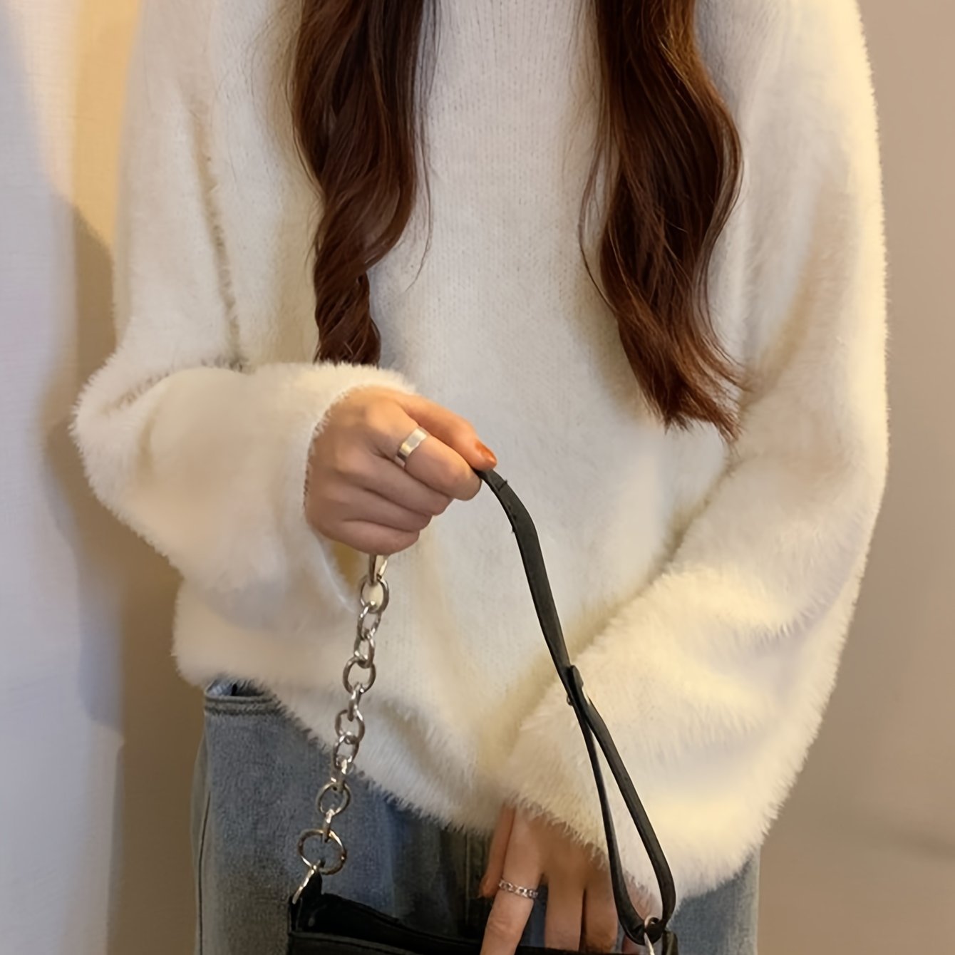 Sixsr Solid Crew Neck Pullover Sweater,  Casual Long Sleeve Drop Shoulder Sweater, Women's Clothing