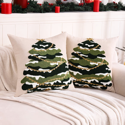 2pcs Tassel Embroidery Christmas Tree Throw Pillow Covers, Home Decor Pillowcase for Bedroom Living Room Sofa Car
